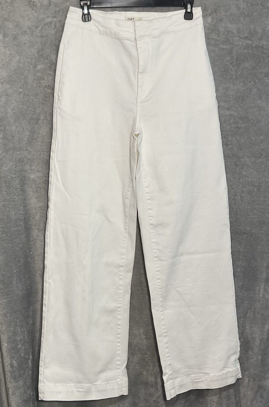 OAT New York Pants Womens 8/29 White Wide Leg Straight High Rise Cotton